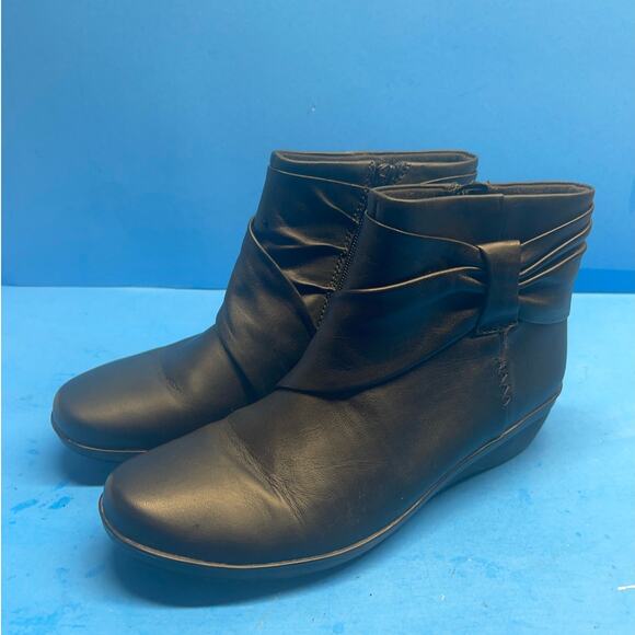 Clarks women's ankle boots black leather side zipper lace up comfort Size 7 37.5 - Picture 1 of 10